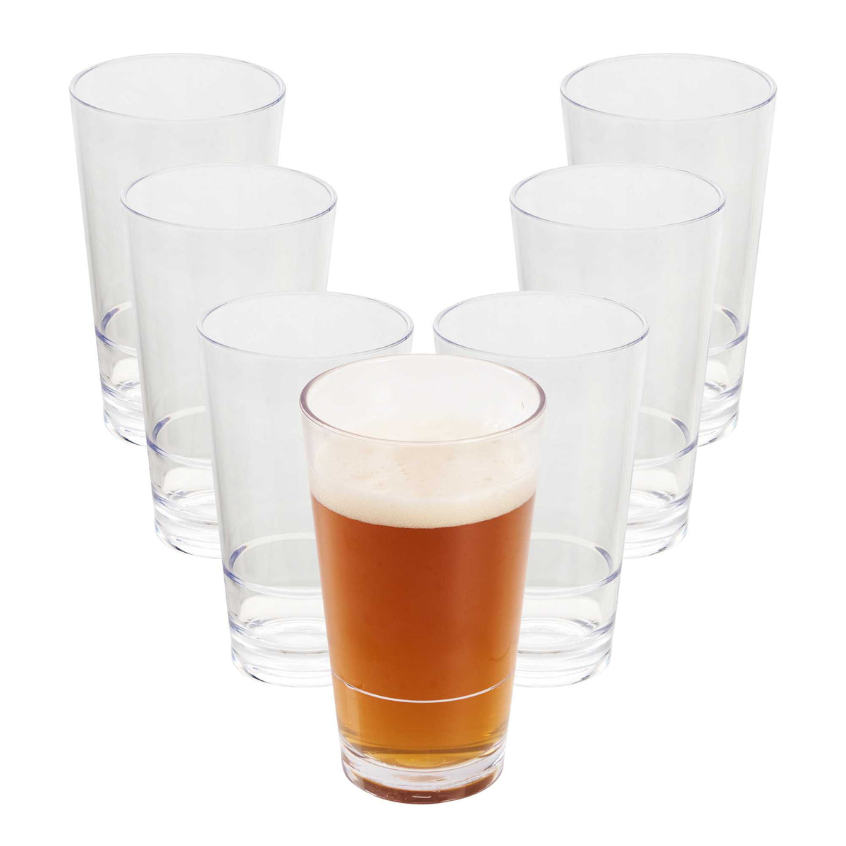 Bev Tek 16 oz Clear Tritan Plastic Stackable Mixing / Pint Glass - 3 1/4" x 3 1/4" x 5 3/4" - 6 count box