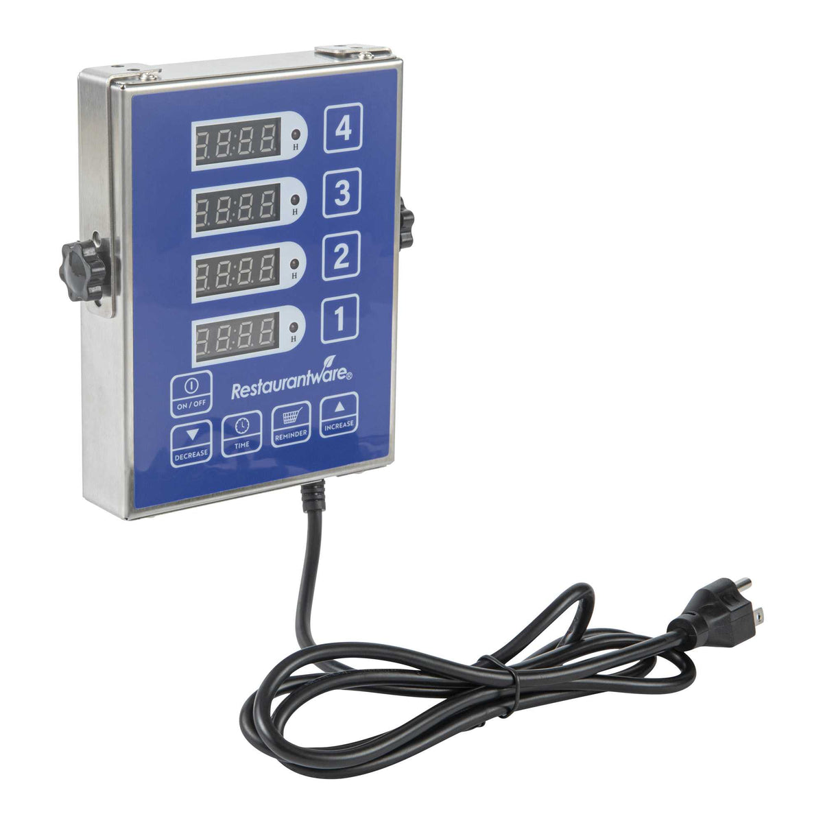 Kitchen Tek Stainless Steel Blue 4-Channel Commercial Kitchen Timer - Wall-Mountable - 5" x 1 1/2" x 6 3/4" - 1 count box