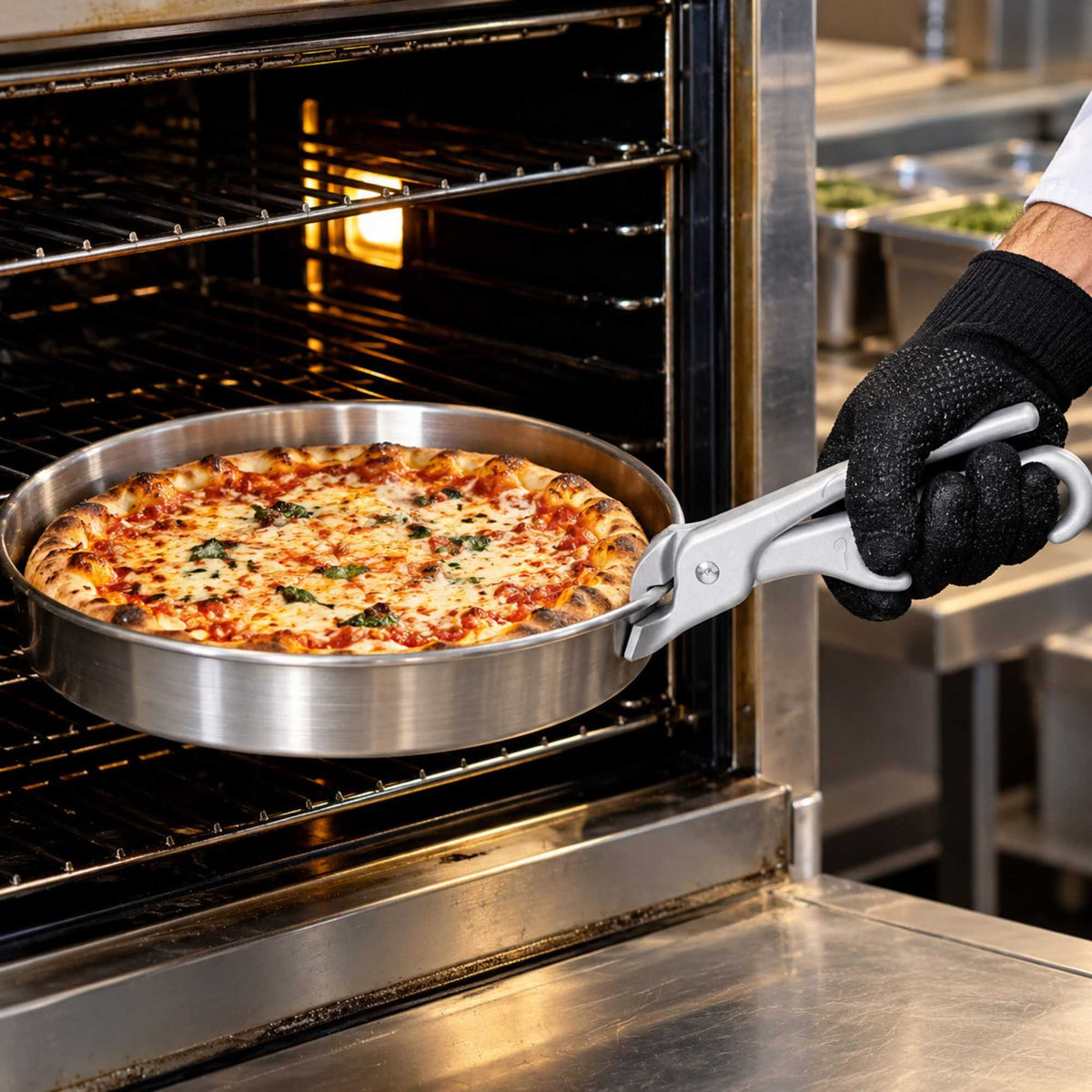 Pizzaly Cast Aluminum Pizza Pan Gripper - For 1" to 2" Deep Pans - 8 1/4" x 1 1/4" x 1 1/4" - 1 count box