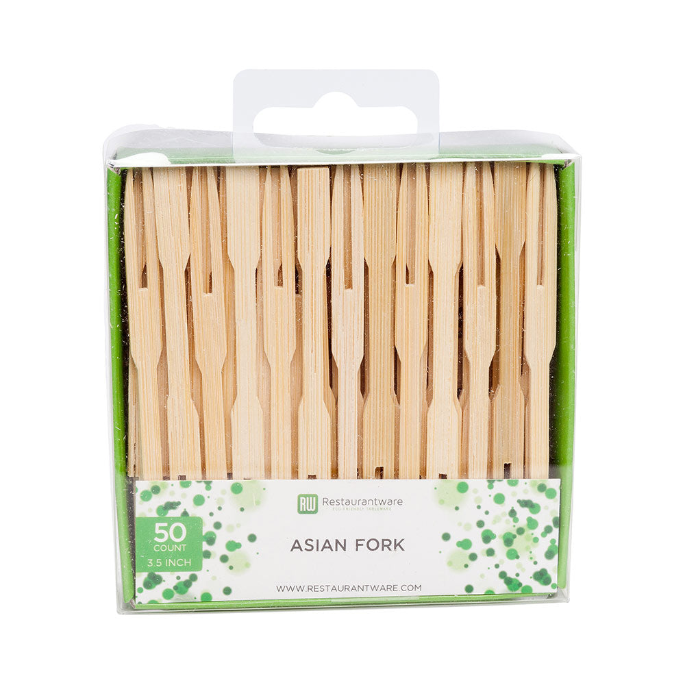Bambuddha Natural Bamboo Asian Fork - Retail Pack - 3 1/2" - 50 count x 10 boxes