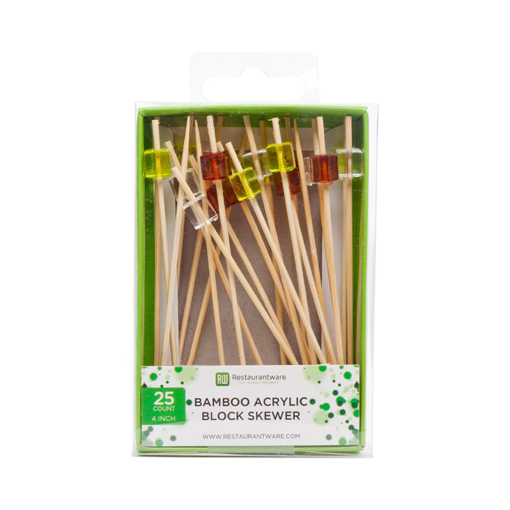 Pixy Assorted Bamboo Acrylic Block Pick - Retail Pack - 4" - 25 count x 10 boxes