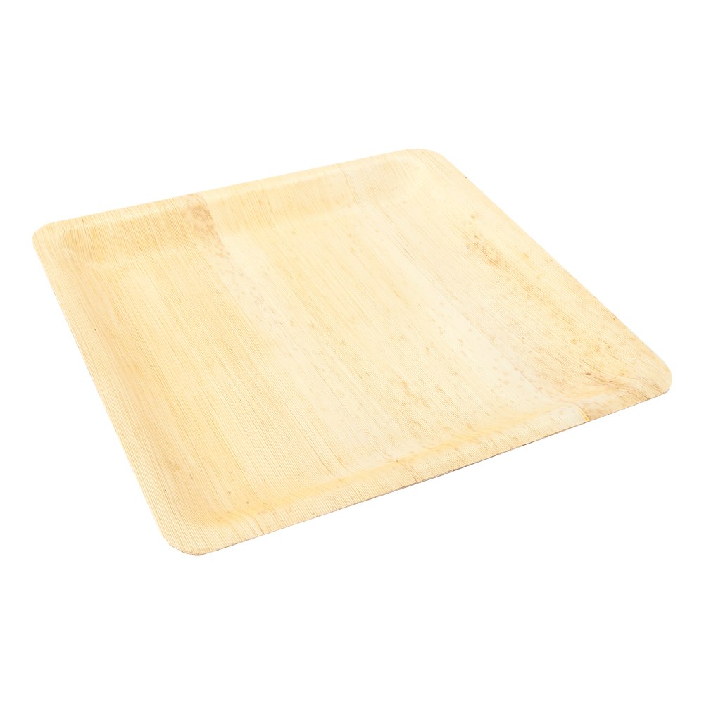 Bambuddha Square Natural Bamboo Leaf Dinner Plate - Retail Pack - 9 3/4" x 9 3/4" - 10 count x 10 boxes