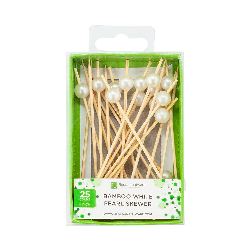 Pixy White Bamboo Pearl Pick - Retail Pack - 4" - 25 count x 10 boxes