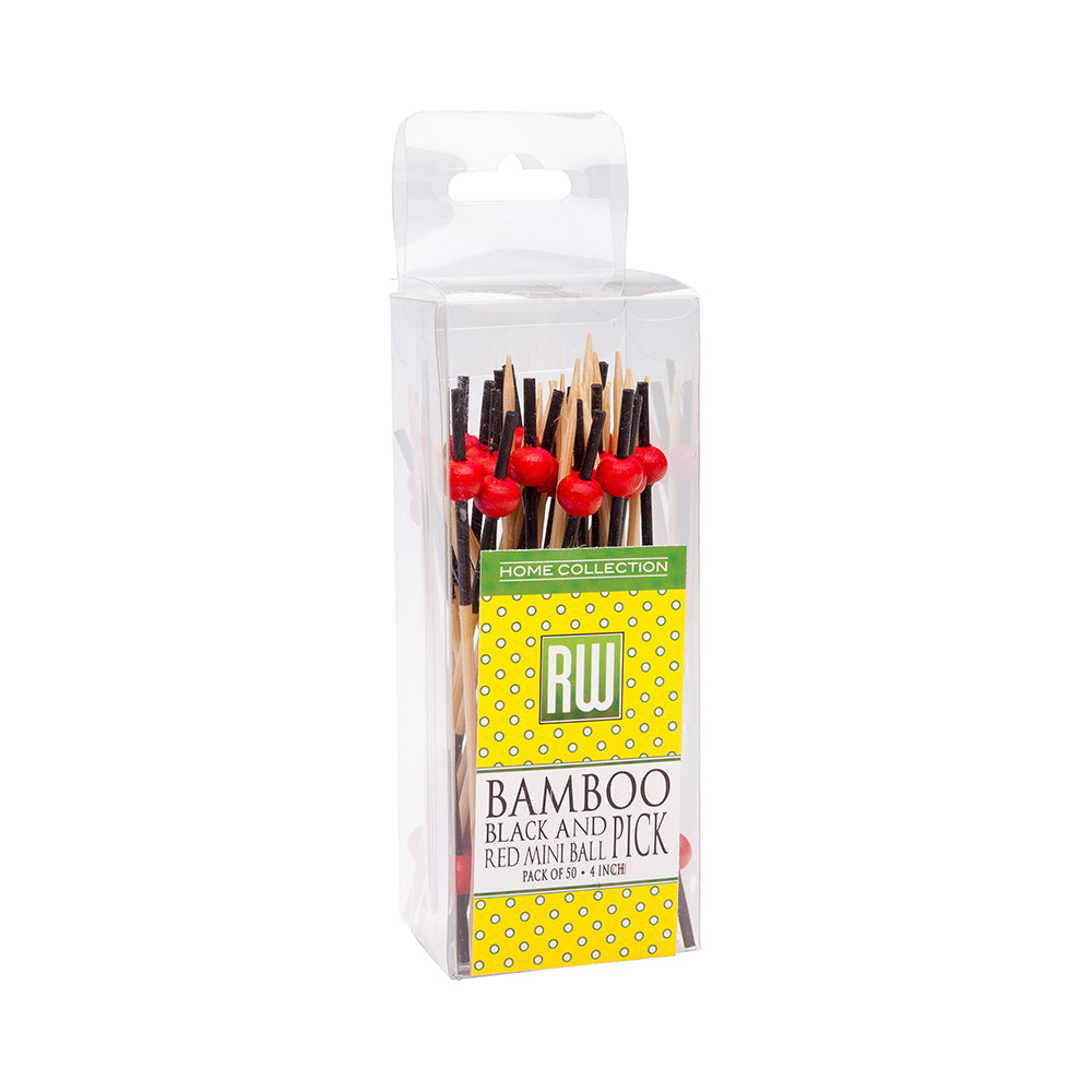Pixy Black and Red Bamboo Mini Ball Pick - Retail Pack - 4" - 50 count x 10 boxes
