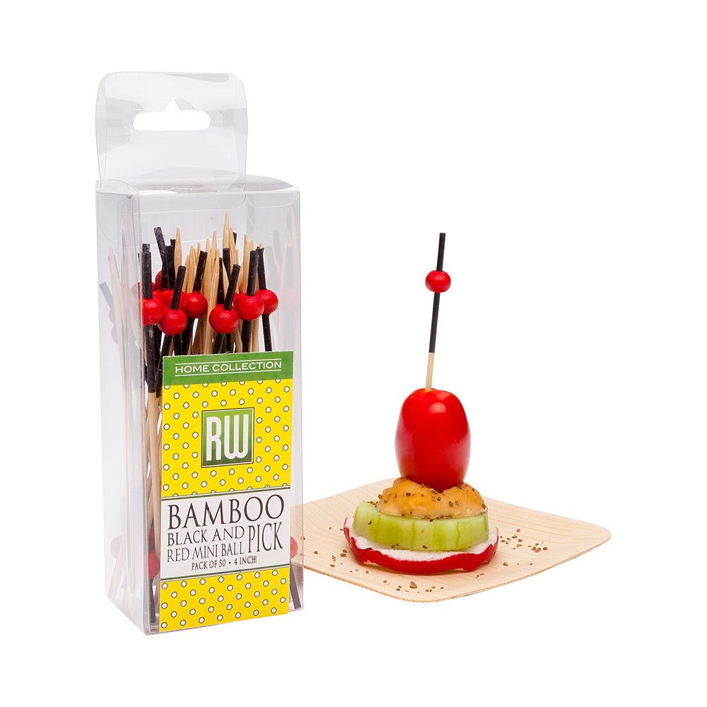 Pixy Black and Red Bamboo Mini Ball Pick - Retail Pack - 4" - 50 count x 10 boxes