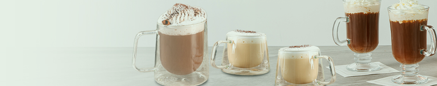 Glass Coffee Mugs, Cappuccino Cups, and Saucers